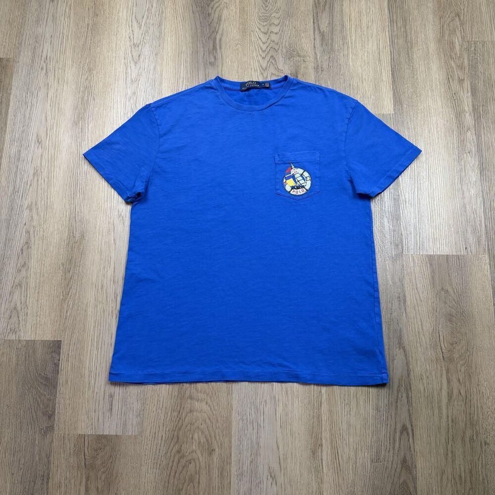 Polo Ralph Lauren Shirt Mens Medium Blue Sailboat Pocket Graphic Tee Nautical